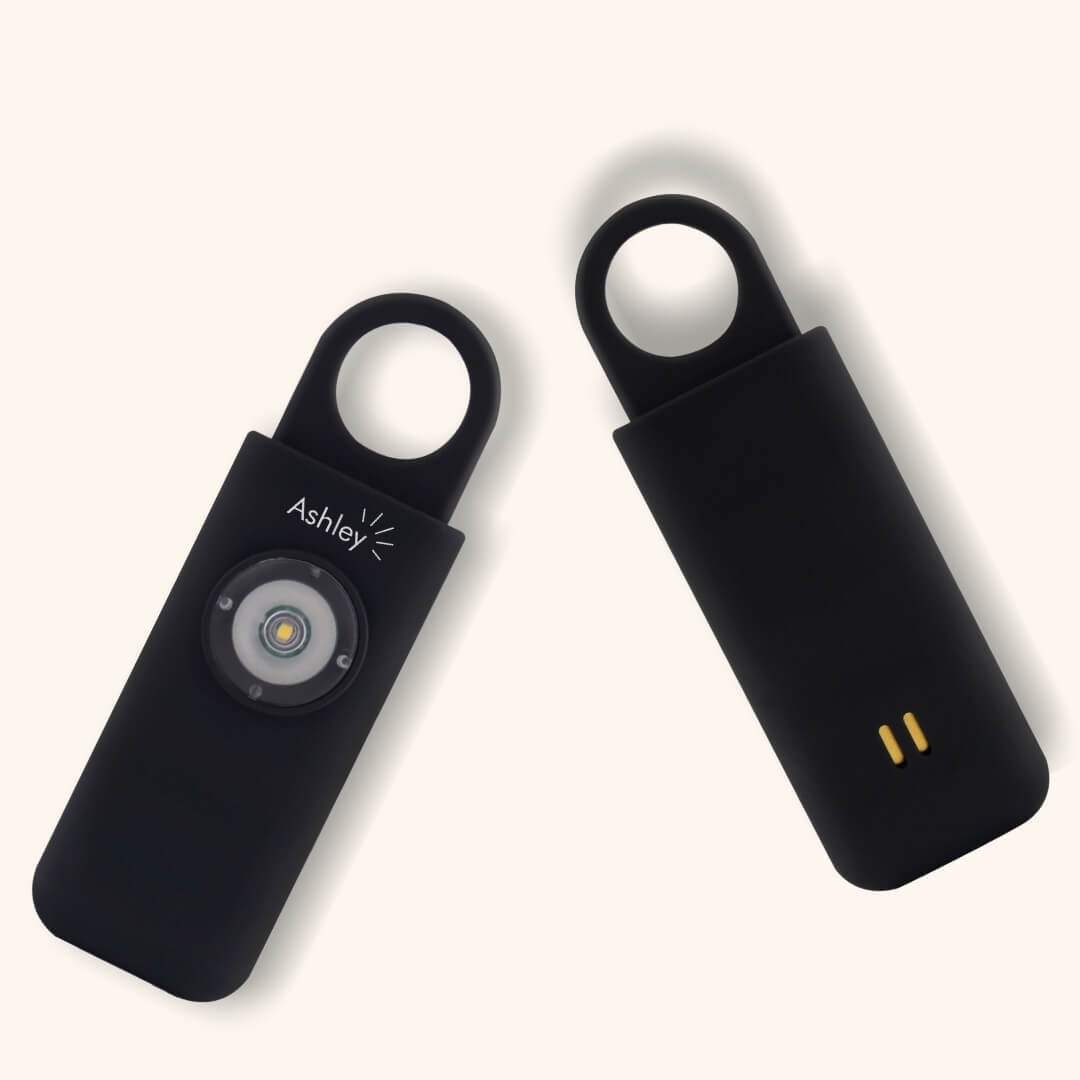 Two black Ashley personal alarms for staff and lone workers
